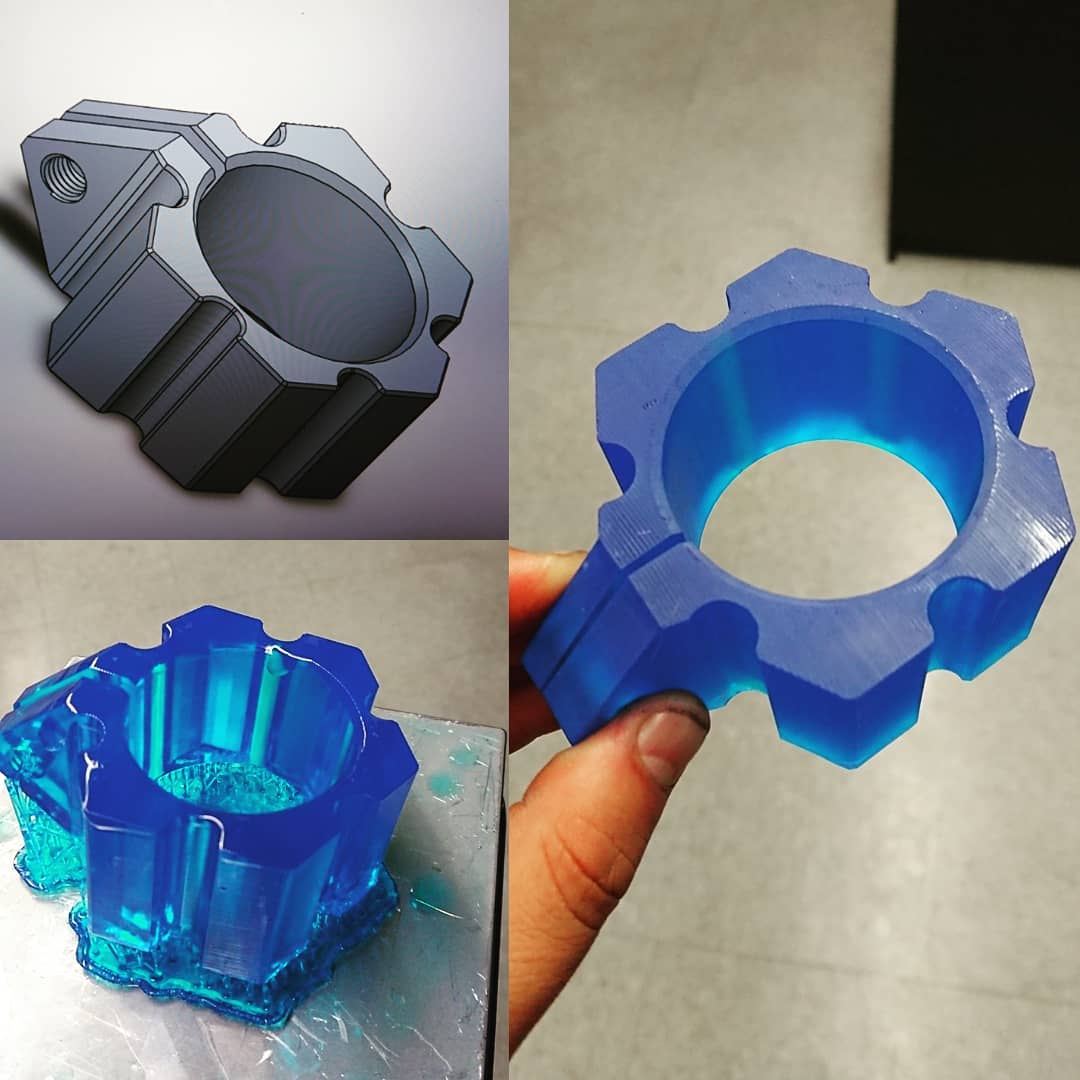 CAD model next to its 3D-printed prototype