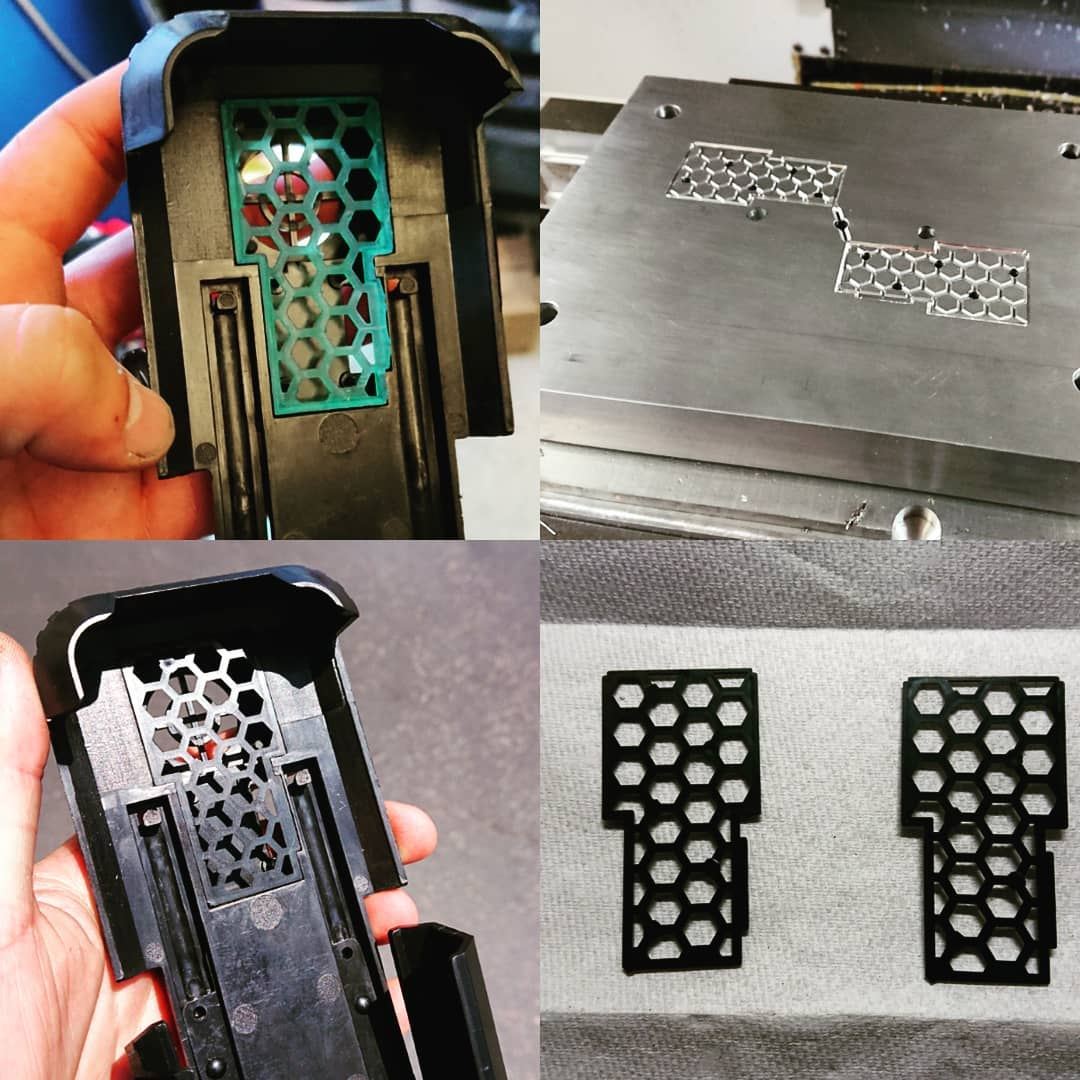 3D-printed prototype beside the final injection-molded part